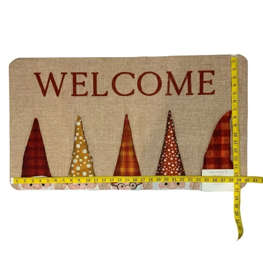 Thankful Home Accent Rug Gnome Welcome Mat Non Skid 17 x 30 in Neutral Rustic - Picture 4 of 16